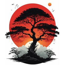 برچسب DTF استیکر حرارتی لباس درخت و خورشید