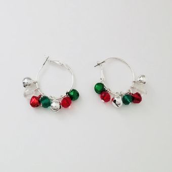 گوشواره حلقه ای نقره ای تم کریسمس کد E137