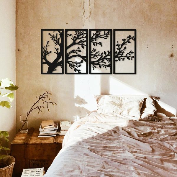 تابلو آماتیس مدل چوبی طرح درخت زندگی مجموعه 4 عددی