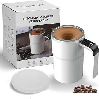 لیوان همزن مغناطیسی شارژی رنگ سفید — Automatic Magnetic Stirring Mug (Rechargeable) — مدل سفید