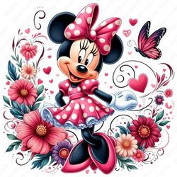 برچسب DTF استیکر حرارتی لباس مینی ماوس و گلها