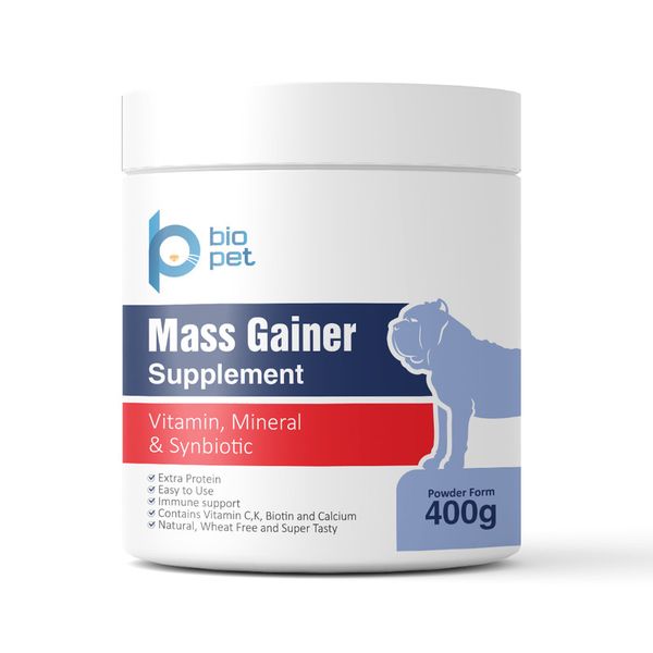 مکمل عضله‌ساز سگ بایو پت مدل Mass Gainer وزن 400 گرم