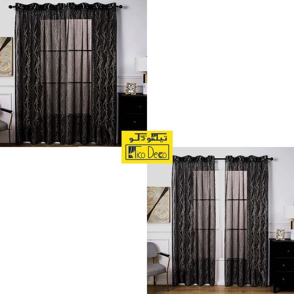 پرده تیکو دکو مدل تور فول امبرویدری کد 955 سایز 280*150 سانتیمتر مجموعه دو عددی