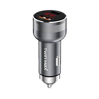 شارژر فندکی PD و فست دو پورت TwinMax مدل MX-24 52.5W - نقره ای