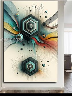 🟣 تابلوی انتزاعی / سفر به دنیای هندسه و رنگ 🌌 کد E10