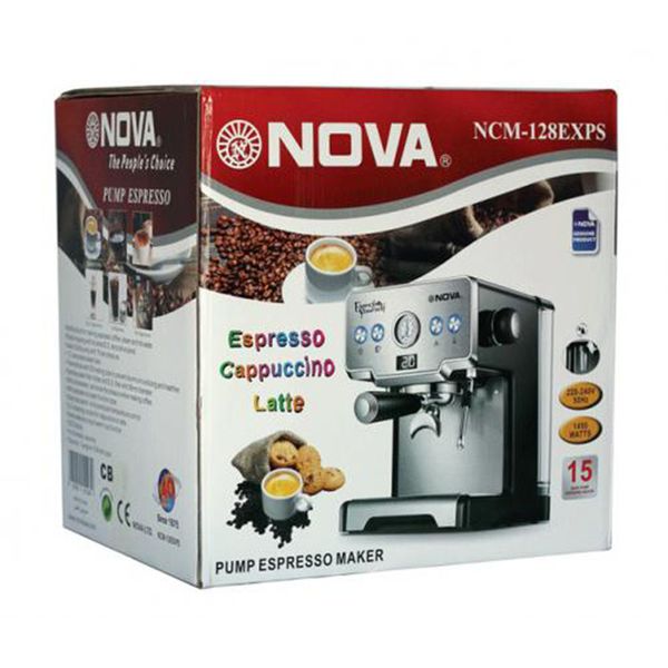 اسپرسوساز 1700 میلیلیتری نوا مدل NOVA NCM-128EXPS، مناسب تهیه اسپرسو، کافه لاته، موکا، کاپوچینو و ماکیاتو، دارای 1 عدد نازل قهو
