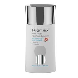 کرم ضد آفتاب بدون رنگ برایت مکس SPF50 مدل آکوا فیوژن ‌محافظ UVA ،UVB، ضد چروک، روشن‌کننده، ضد لک، مناسب انواع پوست حجم 50 میلی‌ل