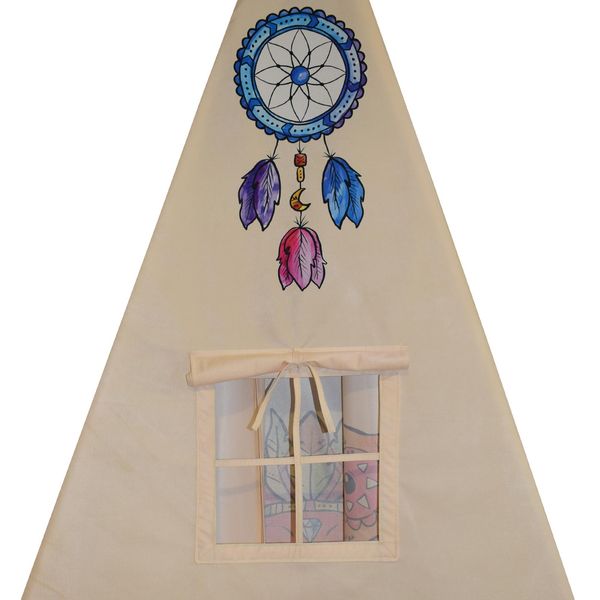 چادر بازی کودک مدل سرخپوستی طرح حیوانات کد PT505 به همراه کوسن