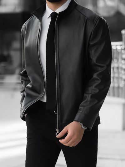 کاپـشن چرم طبیعی مشکی j152