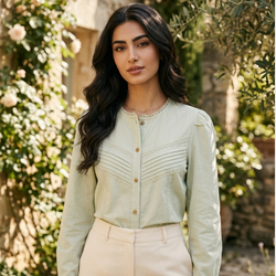 شومیز سبز زنانه نخی مدل روناک
