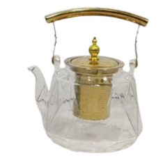 قوری پیرکس چندضلعی طلایی زومبا صافی دار دسته و درب طلایی – 1500 میل