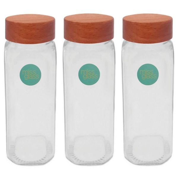 ست جا ادویه ای میس گلس مدل M در چوبی بسته 3 عددی