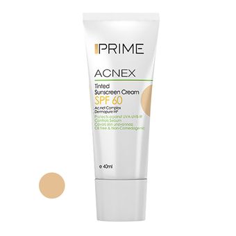 کرم ضد آفتاب رنگی پرایم SPF60 مدل Acnex رنگ light beige محافظ PA+++ ،UVA ،UVB، مناسب پوست‌ چرب حجم 40 میلی‌لیتر