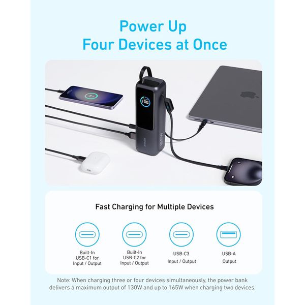 پاوربانک 100 وات انکر مدل A1695 ظرفیت 25000 میلی آمپر ساعت به همراه دو کابل USB-C