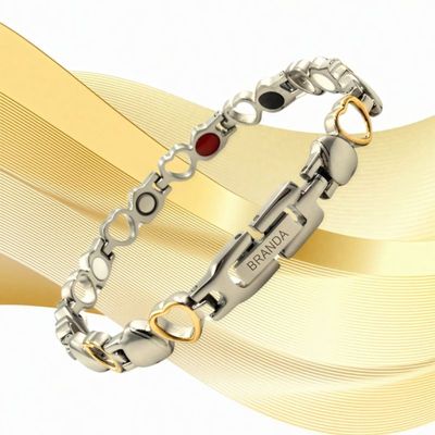 دستبند استیل ضد زنگ برندا با آهنربا، ژرمانیوم، یون منفی و مادون قرمز دور (FIR) قلبی