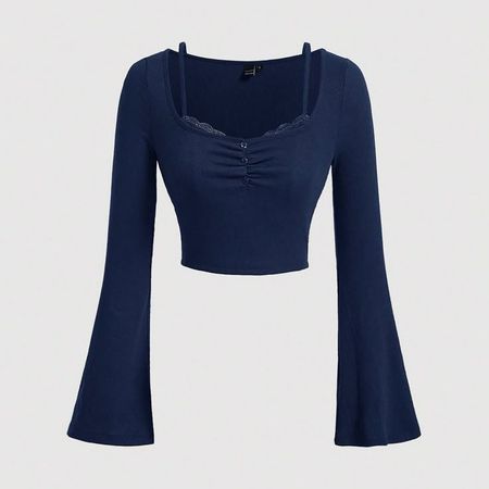 کراپ آستین کلوش یقه خشت گیپور دار