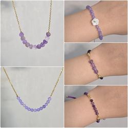 دستبند و گردنبند سنگ آمیتیست اصل و نقره 925