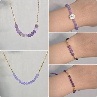 دستبند و گردنبند سنگ آمیتیست اصل و نقره 925