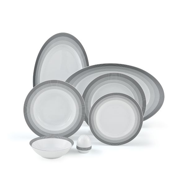 سرویس غذاخوری 102 پارچه چینی زرین ایران مدل ایتالیا اف سیلور لاینر درجه عالی