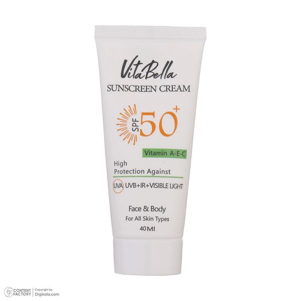 کرم ضدآفتاب بیرنگ ویتابلا +SPF50 مدل 001 مناسب انواع پوست، حجم 40 میلیلیتر