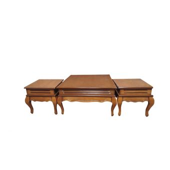 میز پذیرایی مربع با پایه چوب و صفحه MDF مدل کلاسیک KL100 مجموعه 3 عددی