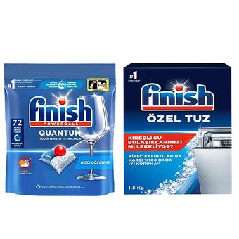 قرص ماشین ظرفشویی فینیش مدل Quantum Hepsi 1 Arada بسته 72 عددی به همراه نمک ماشین ظرفشویی فینیش مدل ozel وزن 1500 گرم
