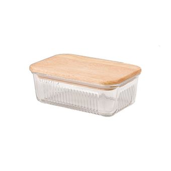 ظرف نگهدارنده لیمون 450 میلی لیتر مدل شیاردار درب چوبی