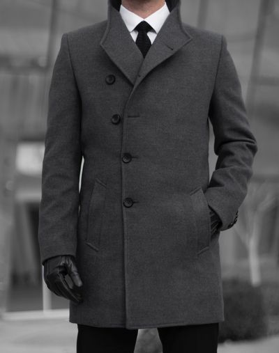 پالتو 5 دکمه یقه کج جیب پالتویی طوسی تیره o103