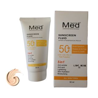 کرم ضد آفتاب رنگی (2 رنگ) مدانسر spf50 محافظ UVA،UVB و PA++++ مناسب برای انواع پوست حجم 50 میلی لیتر