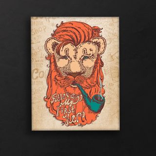 تابلو کافی شاپ زمینه نوشته دار طرح شیر جذاب در حال پیپ کشیدن