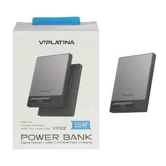 پاوربانک فست شارژ وایرلس VIPLATINA 5000mAh مدل VP22 15W - مشکی (گارانتی 18 ماه تعویض نیکان همراه)