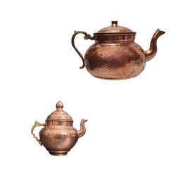 قوری مسی مدل چکشی طرح دسته برنجی بسته 2 عددی