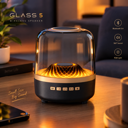 اسپیکر بلوتوثی وایرلس GLASS 5 | صدای 360 درجه | Bluetooth 5.4 | Type-C | AUX | TF