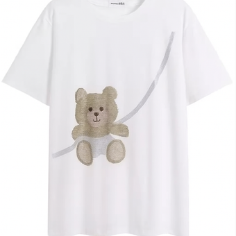 تی شرت زنانه مدل خرس شاین دار رنگ سفید