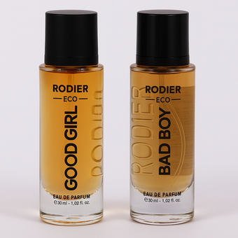 عطر جیبی مردانه و زنانه رودیر مدل  BAD BOY  و  GOOD GIRL  حجم 30 میلی لیتر مجموعه 2 عددی
