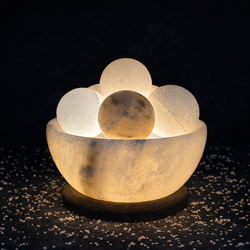 آباژور سنگ نمک گوی دار سفید کاسه ای