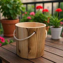 سطل چوبی دکوراتیو با دسته کنفی کد 1