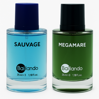 عطر جیبی مردانه بایلندو مدل MEGAMARE  و SAUVAGE حجم 35 میلی لیتر مجموعه 2 عددی