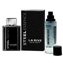 ادوتویلت مردانه لاریو مدل Steel Essence حجم 100 میلی لیتر به همراه عطر جیبی مردانه رودیر مدل سیلور سنت حجم 30 میلی لیتر