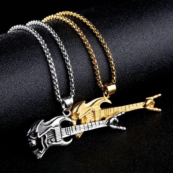 گردنبند مردانه طرح گیتار راک مدل 4344