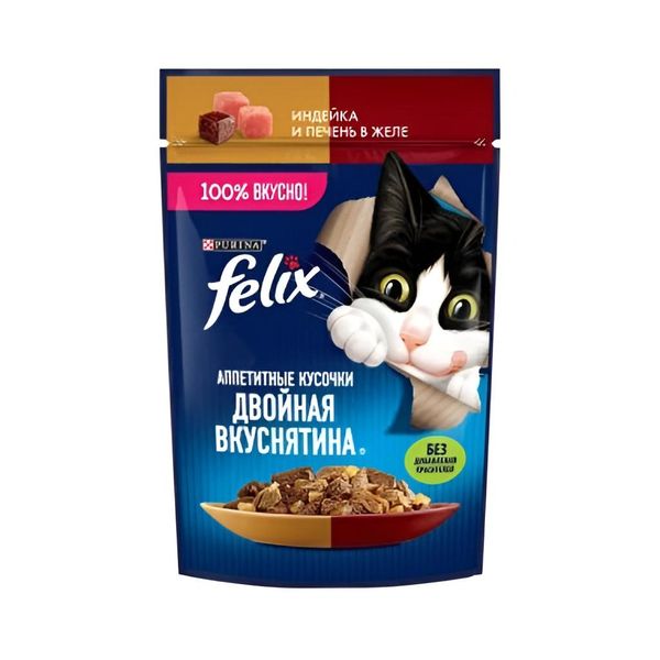 پوچ گربه ی بالغ فلیکس با طعم جگر و بوقلمون در ژله / Felix pouch wet cat food with liver & turkey in jelly