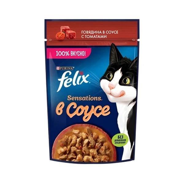 پوچ گربه ی بالغ فلیکس با طعم گوشت گاو و گوجه در سس/ Felix pouch wet cat food with beef & tomato in sauce