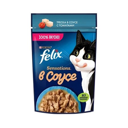 پوچ گربه ی بالغ فلیکس با طعم ماهی کاد و گوجه در سس/ Felix pouch wet cat food with cod & tomato in sauce