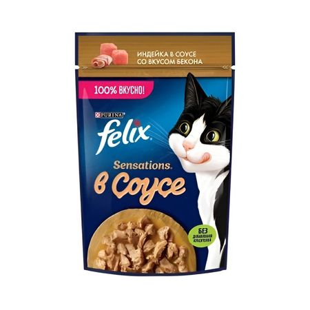 پوچ گربه ی بالغ فلیکس با طعم بوقلمون و بیکن در سس / Felix pouch wet cat food with turkey & bacon in sauce