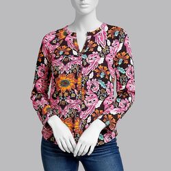 شومیز آستین بلند یقه گرد زنانه مدل 48674 رنگ زرشکی