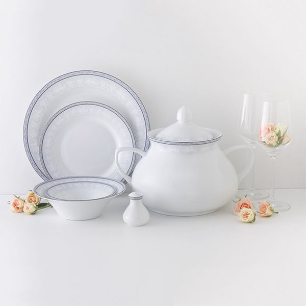 سرویس غذاخوری 108 پارچه 12 نفر چینی زرین ایران مدل وایت رز سری شهرزاد درجه یک