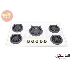 اجاق گاز 5 شعله شیشه ای سفید ایرانی G513 السا استیل