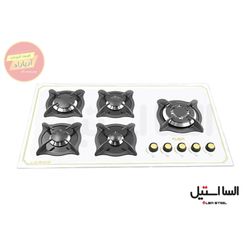 اجاق گاز 5 شعله شیشه ای سفید ایرانی G538 السا استیل