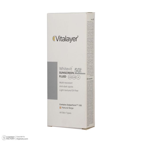 فلوئید ضدآفتاب رنگی ویتالیر SPF 50 مدل Whitevit مناسب انواع پوست حجم 50 میلی لیتر