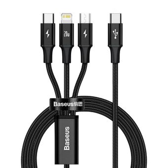 کابل تبدیل USB-C به لایتنینگ/USB-C/microUSB باسئوس مدل Rapid Series 3-IN-1 طول 1.5 متر